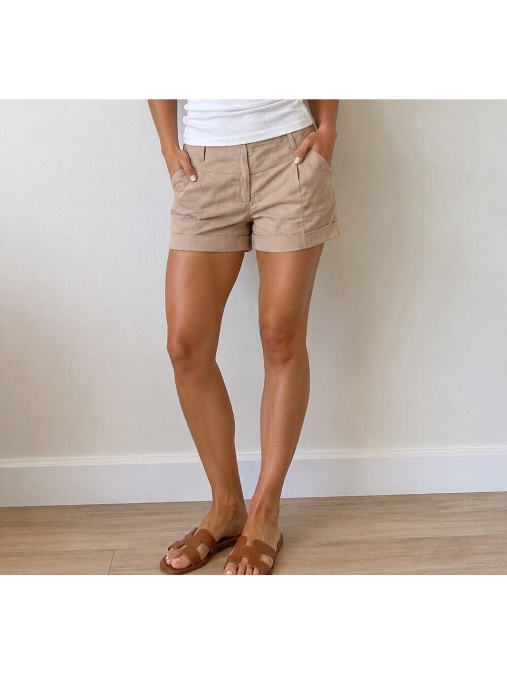 Apt. 9 Ava Linen Blend Shorts Women’s Size 4 Tan Y2K Cuffed Casual Summer